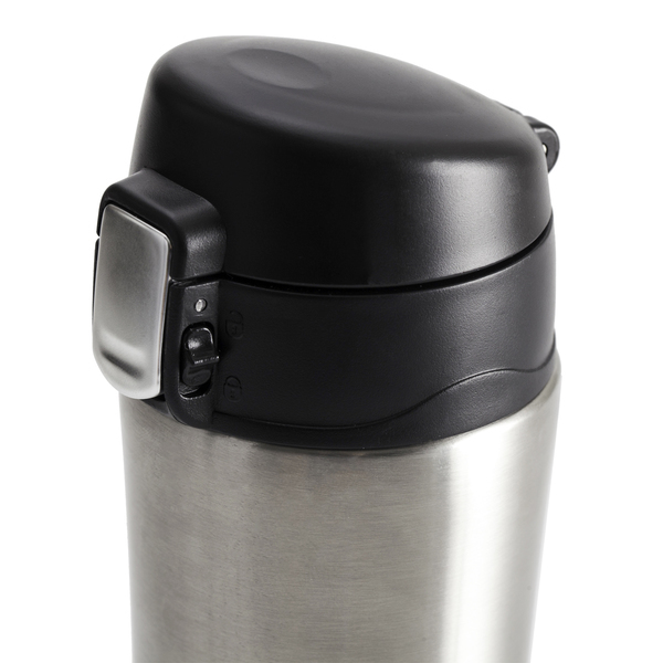 Kubek termiczny Secure 400 ml, srebrny z nadrukiem logo d