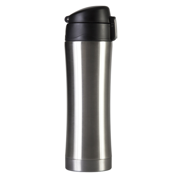 Kubek termiczny Secure 400 ml, srebrny z nadrukiem logo e