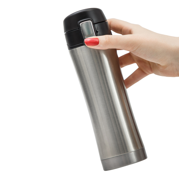Kubek termiczny Secure 400 ml, srebrny z nadrukiem logo g