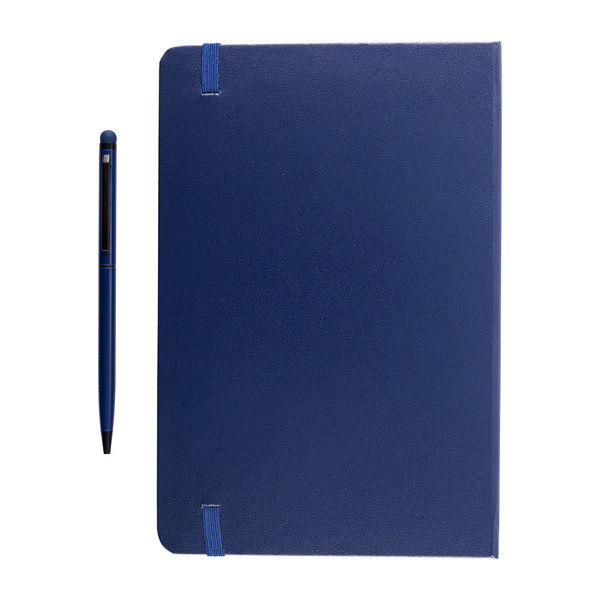 Zestaw notes z długopisem Abrantes, granatowy z nadrukiem logo e