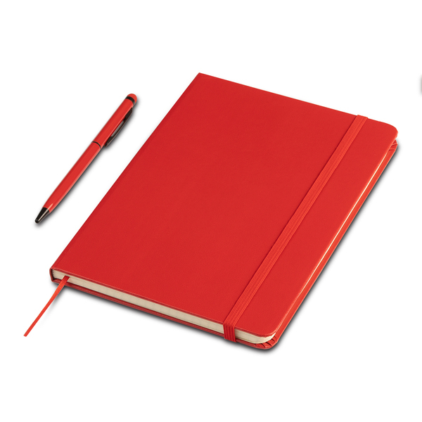 Zestaw notes z długopisem Abrantes, czerwony z nadrukiem logo a