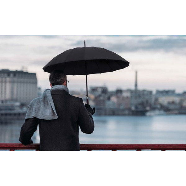 Parasol 16 panelowy Thun, czarny z nadrukiem logo e