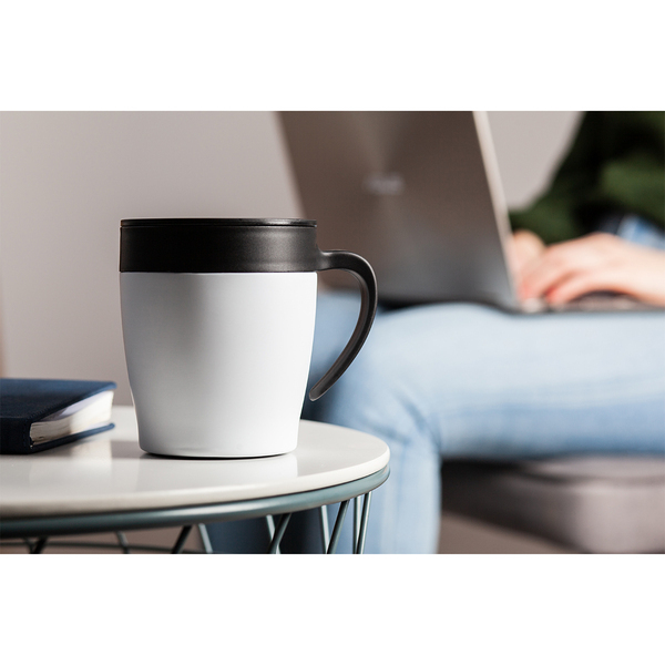Kubek z uchem Chillout 350 ml, biały z nadrukiem logo f