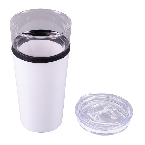 Kubek szklany Alpena 400 ml, biały z nadrukiem logo a