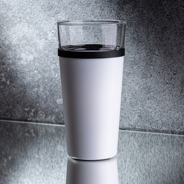 Kubek szklany Alpena 400 ml, biały z nadrukiem logo e