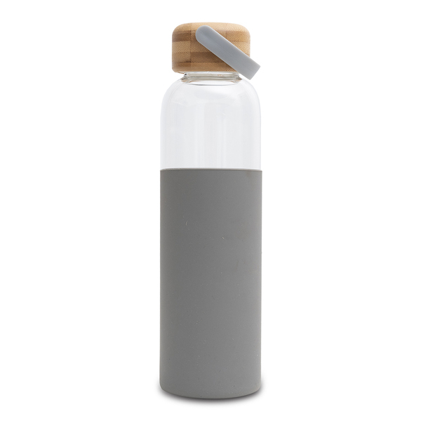 Szklana butelka Refresh 560 ml, szary z nadrukiem logo e
