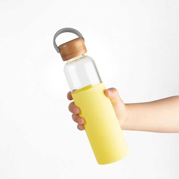 Szklana butelka Refresh 560 ml, żółty z nadrukiem logo e