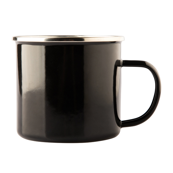 Kubek emaliowany Oldschool 500 ml, czarny z nadrukiem logo b
