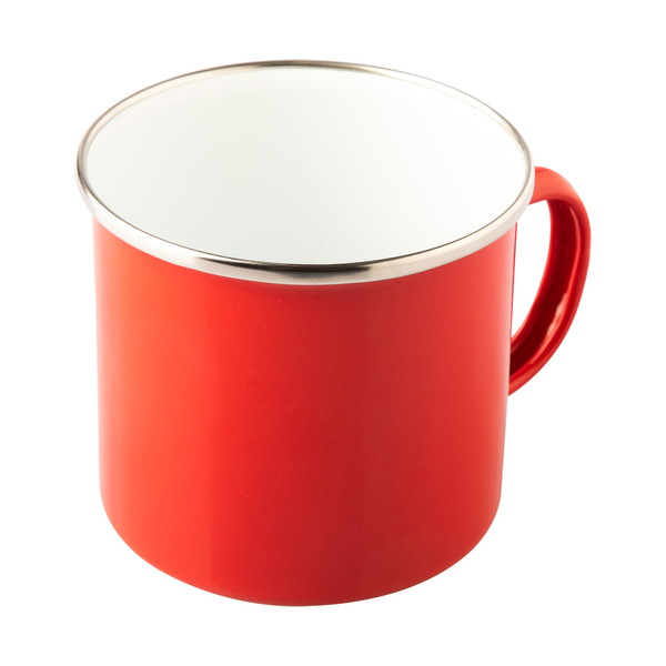 Kubek emaliowany Oldschool 500 ml, czerwony z nadrukiem logo
