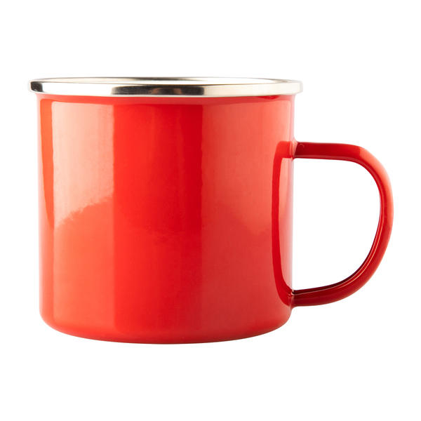Kubek emaliowany Oldschool 500 ml, czerwony z nadrukiem logo b