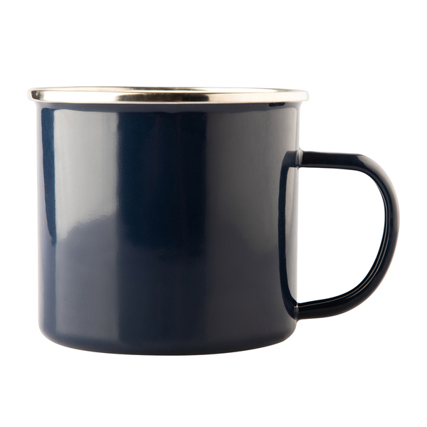 Kubek emaliowany Oldschool 500 ml, granatowy z nadrukiem logo b