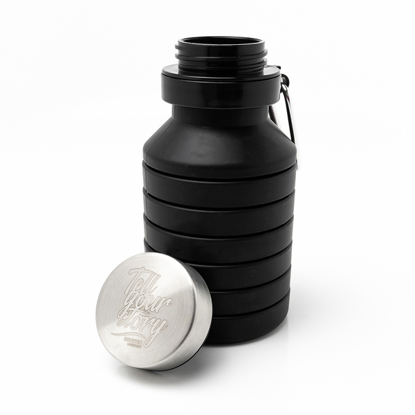 Składany bidon sportowy Makalu 550 ml, czarny z nadrukiem logo g
