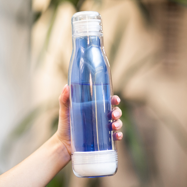 Butelka szklana z osłoną Smart 520 ml, niebieski z nadrukiem logo e