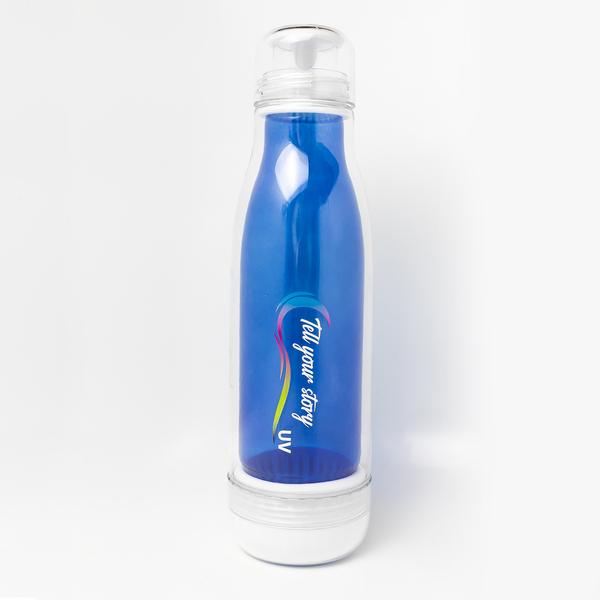 Butelka szklana z osłoną Smart 520 ml, niebieski z nadrukiem logo d