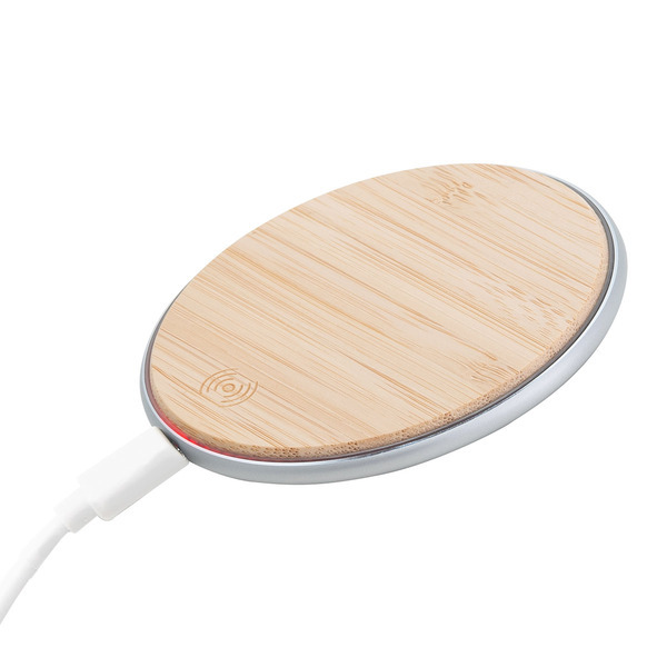 Ładowarka indukcyjna Top Bamboo, brązowy z nadrukiem logo