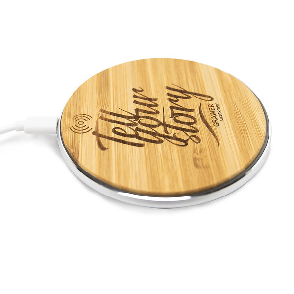 Ładowarka indukcyjna Top Bamboo, brązowy z nadrukiem logo c
