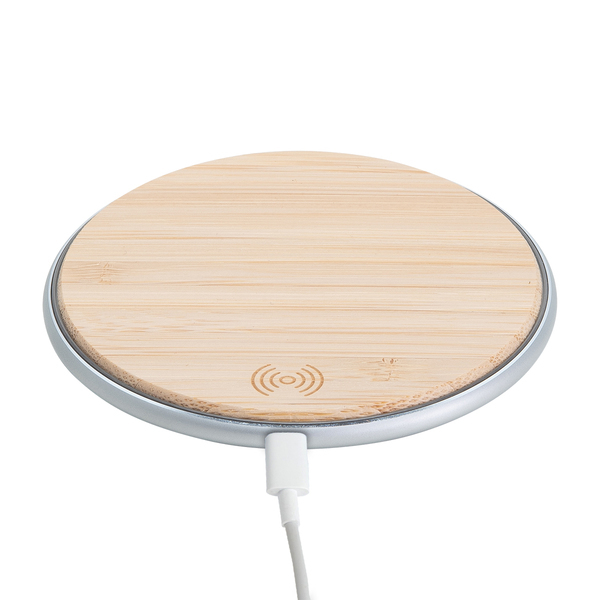 Ładowarka indukcyjna Top Bamboo, brązowy z nadrukiem logo b