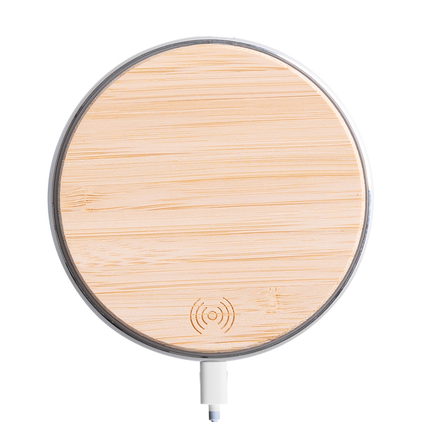 Ładowarka indukcyjna Top Bamboo, brązowy z nadrukiem logo d