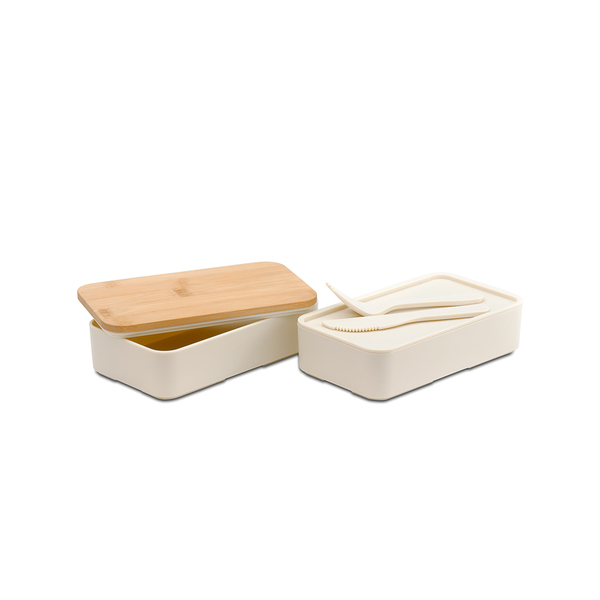 Machico lunch box podwójny, beżowy z nadrukiem logo a