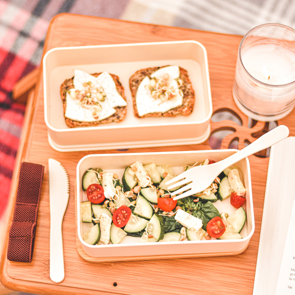 Machico lunch box podwójny, beżowy z nadrukiem logo b