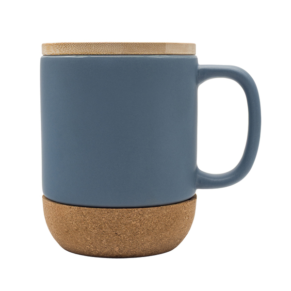 Kubek ceramiczny z bambusową przykrywką Giulia, szary z nadrukiem logo - zdjęcie produktu