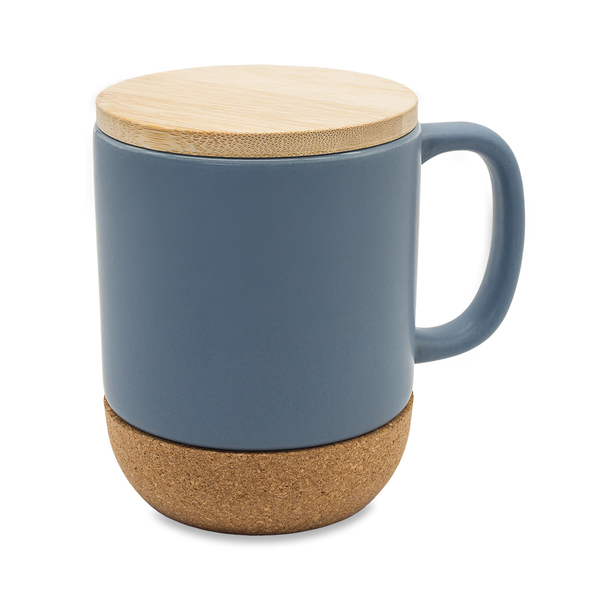 Kubek ceramiczny z bambusową przykrywką Giulia, szary z nadrukiem logo a