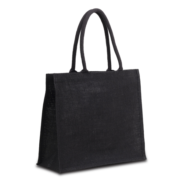 Torba na zakupy z juty Nice Shopper, czarny z nadrukiem logo - zdjęcie produktu
