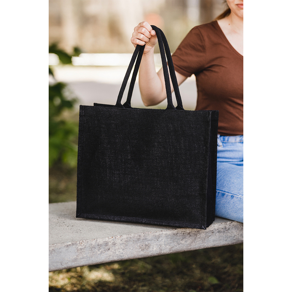 Torba na zakupy z juty Nice Shopper, czarny z nadrukiem logo c