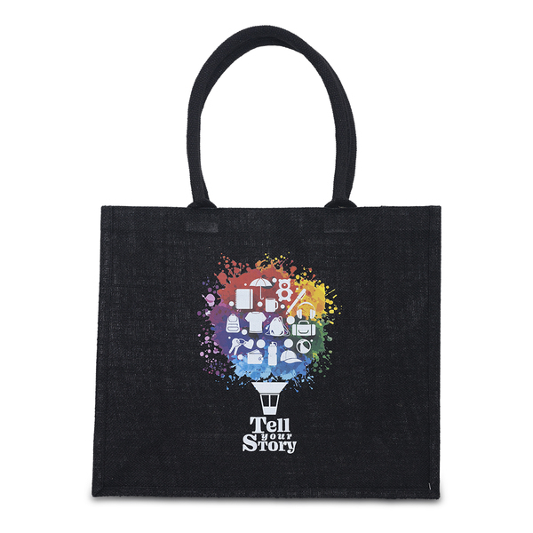 Torba na zakupy z juty Nice Shopper, czarny z nadrukiem logo d