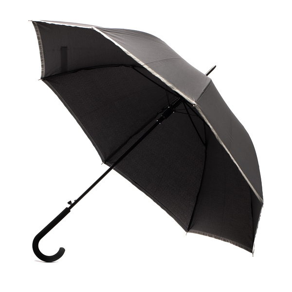 Parasol z taśmą odblaskową Refu, czarny z nadrukiem logo