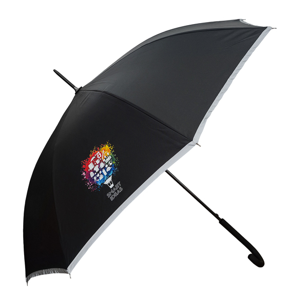 Parasol z taśmą odblaskową Refu, czarny z nadrukiem logo b