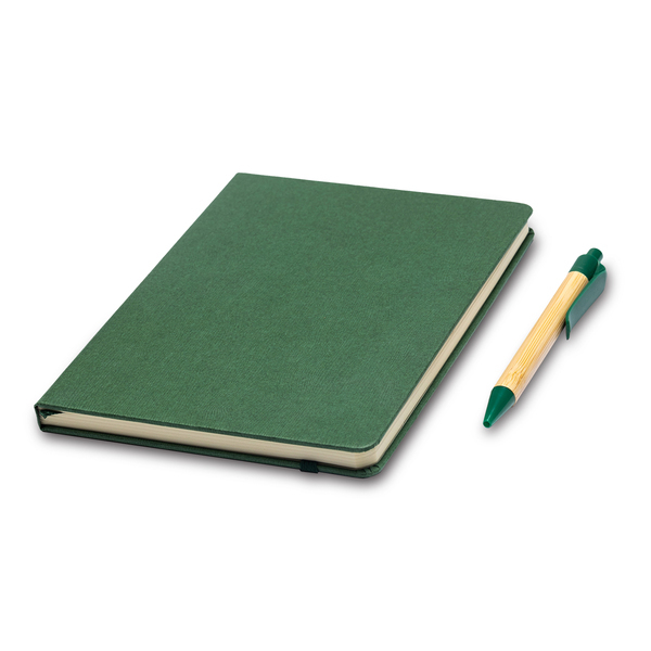 Zestaw upominkowy notes z długopisem Forest, zielony z nadrukiem logo b