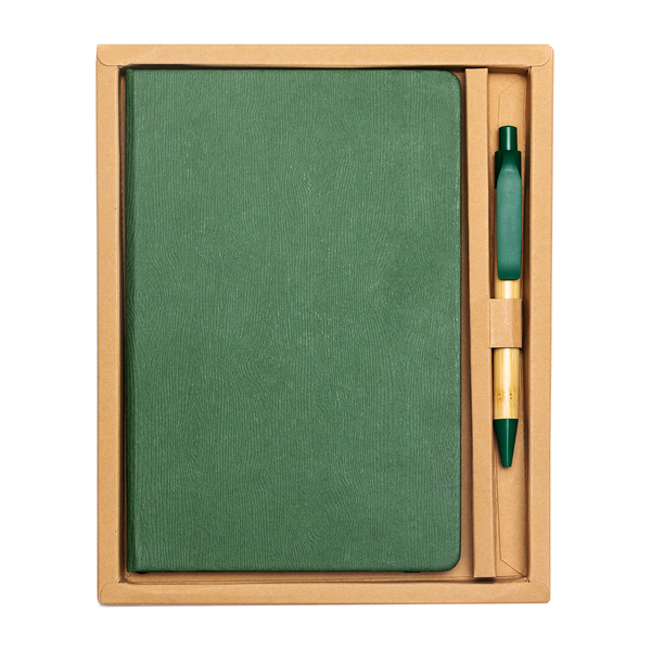 Zestaw upominkowy notes z długopisem Forest, zielony z nadrukiem logo - zdjęcie produktu