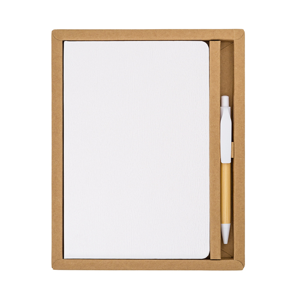 Zestaw upominkowy notes z długopisem Forest, biały z nadrukiem logo - zdjęcie produktu