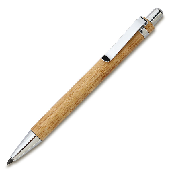 Bambusowy, wieczny długopis/ołówek w etui Lakimus, beżowy z nadrukiem logo a