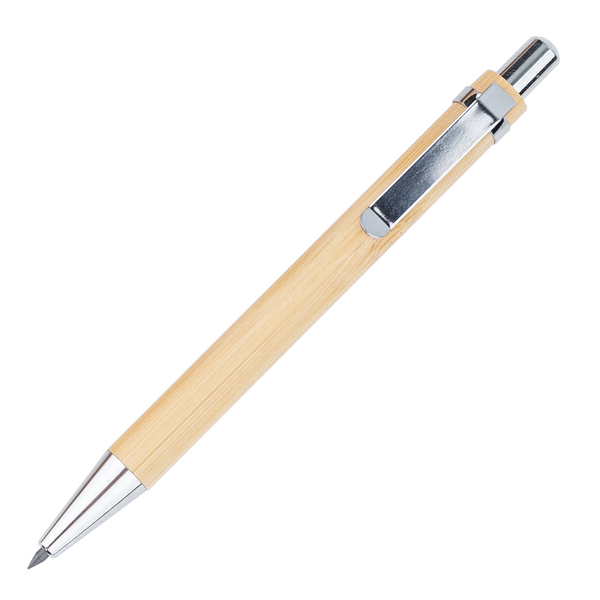 Bambusowy, wieczny długopis/ołówek w etui Lakimus, beżowy z nadrukiem logo d