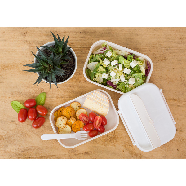Pojemnik na lunch Healthyway 1200 ml, beżowy z nadrukiem logo e