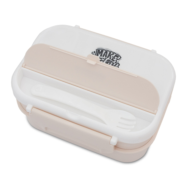 Pojemnik na lunch Healthyway 1200 ml, beżowy z nadrukiem logo d