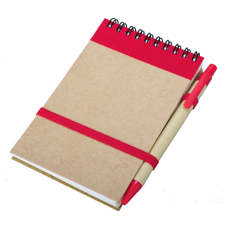 Notes Kraft z długopisem, czerwony/beżowy z nadrukiem logo