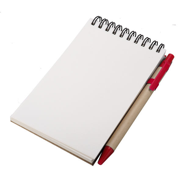 Notes Kraft z długopisem, czerwony/beżowy z nadrukiem logo b