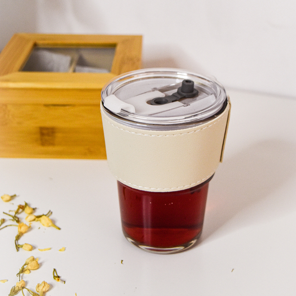 Kubek szklany Vigo 350 ml, beżowy/transparentny z nadrukiem logo c
