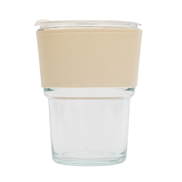Kubek szklany Vigo 350 ml, beżowy/transparentny z nadrukiem logo - zdjęcie produktu